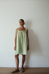 PRE ORDER - LADIES JUNO LACE NECK MINI DRESS - GREEN STRIPE