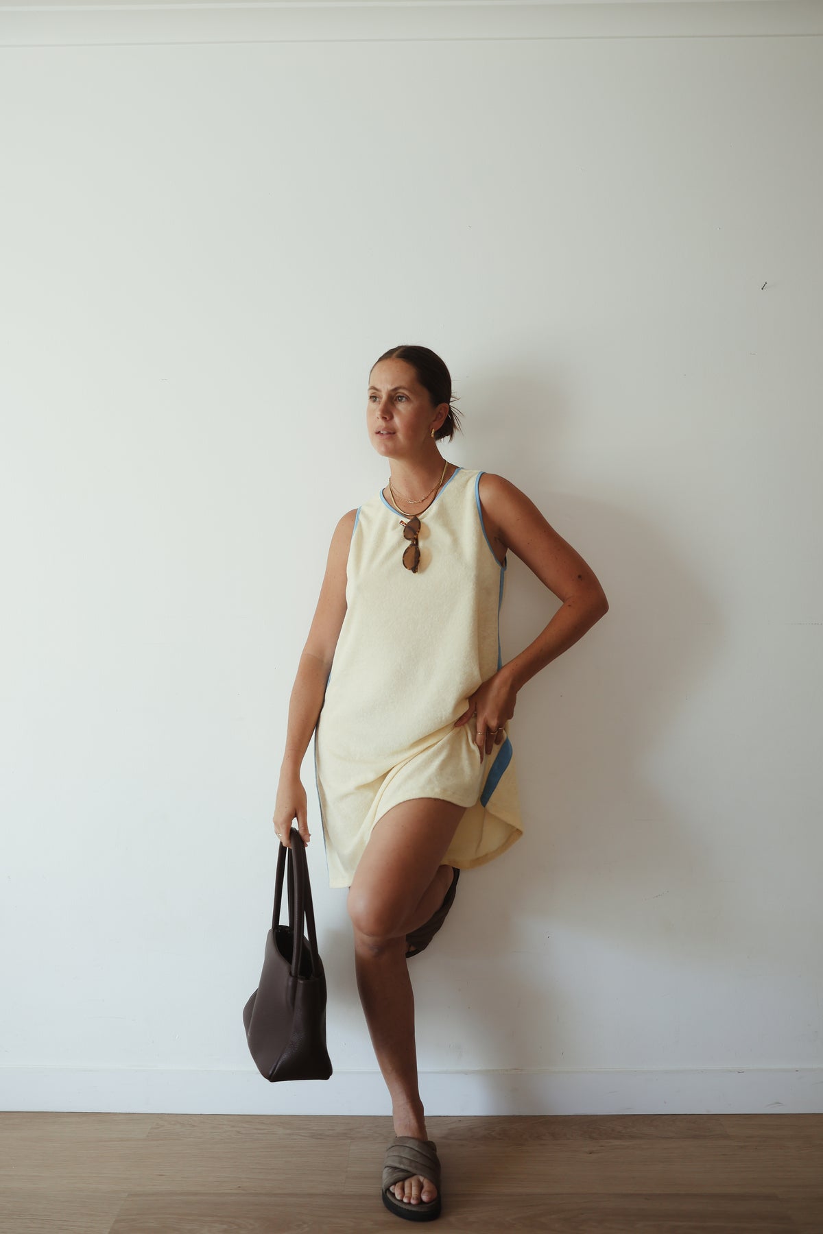 LADIES HORIZON TERRY MINI DRESS - BUTTER