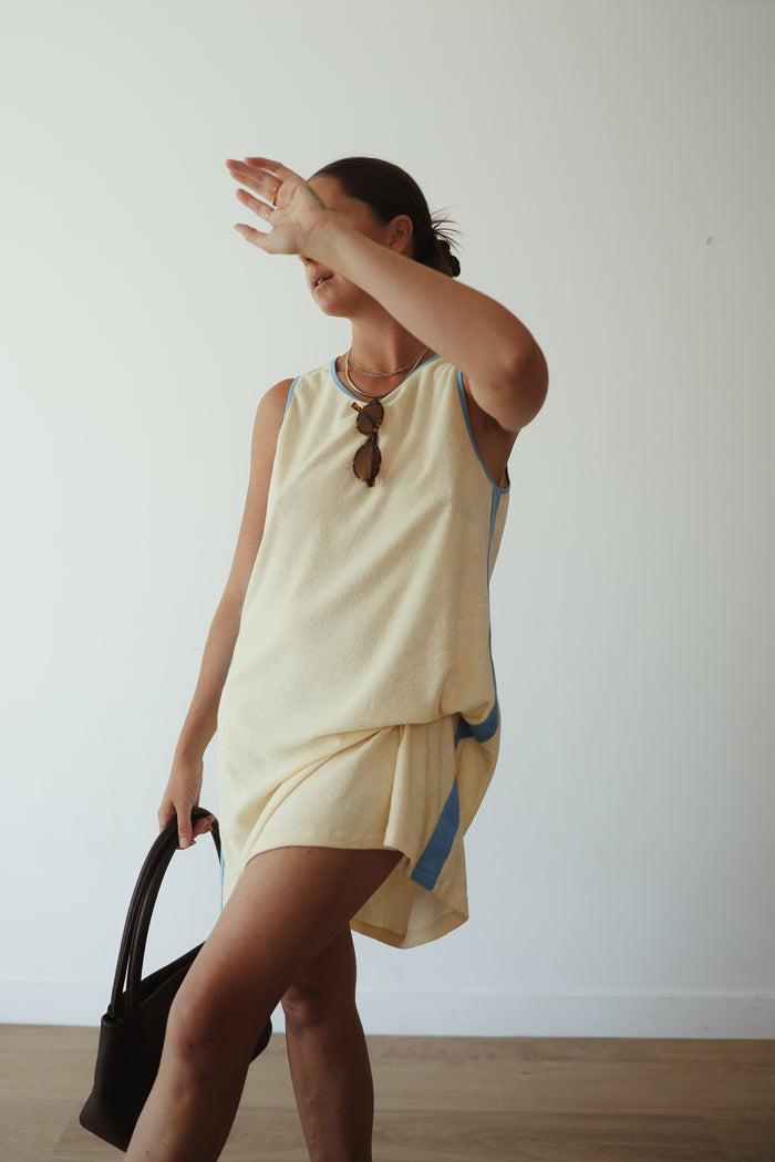 LADIES HORIZON TERRY MINI DRESS - BUTTER