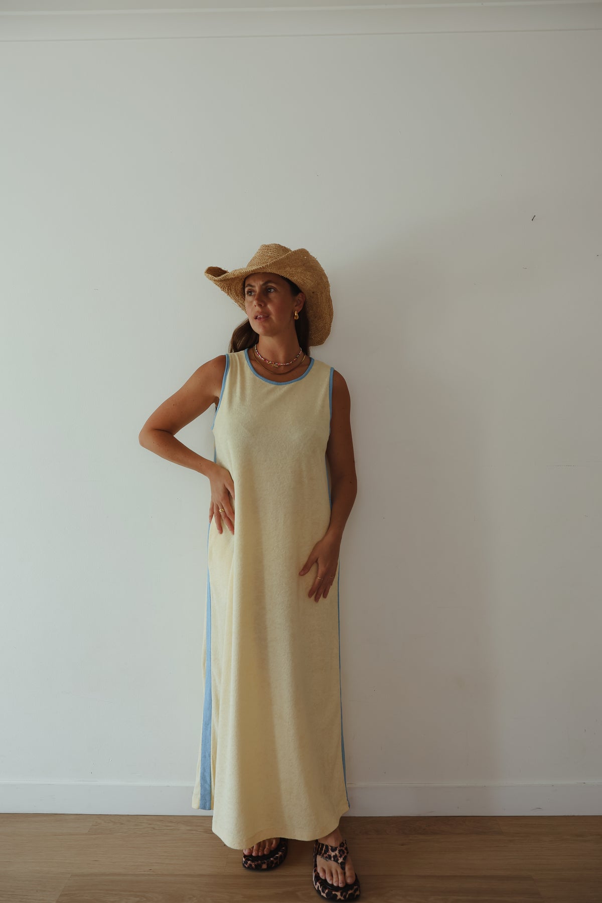 LADIES HORIZON TERRY MAXI DRESS - BUTTER