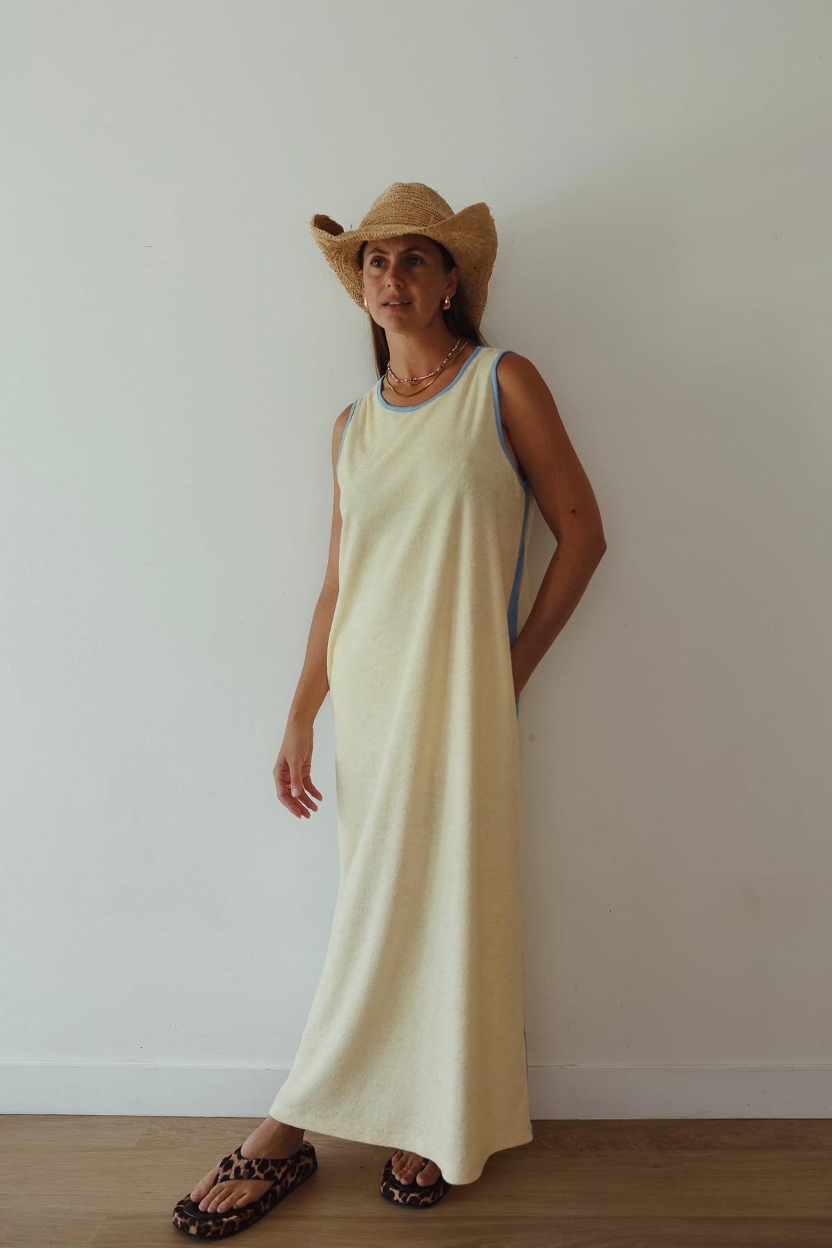 LADIES HORIZON TERRY MAXI DRESS - BUTTER