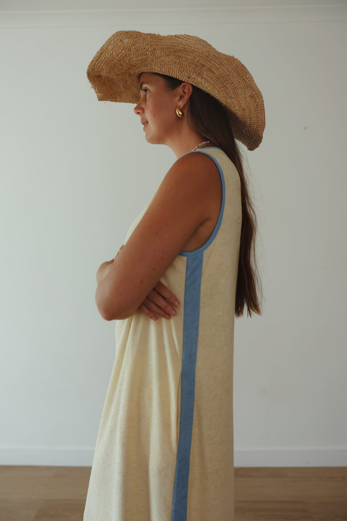 LADIES HORIZON TERRY MAXI DRESS - BUTTER