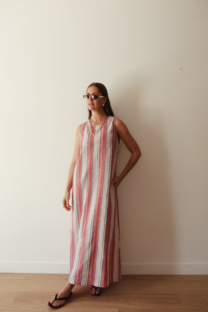 LADIES CALYPSO MIDI DRESS - RED STRIPE