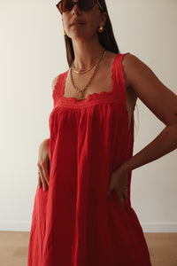 LADIES JUNO LACE NECK SLIP DRESS - RED