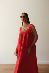 LADIES JUNO LACE NECK SLIP DRESS - RED