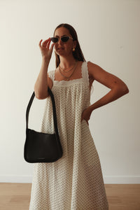 LADIES JUNO LACE NECK SLIP DRESS - OFF WHITE POLKA DOT