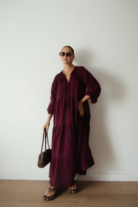 Ladies Dawn Midi Dress - Burgundy