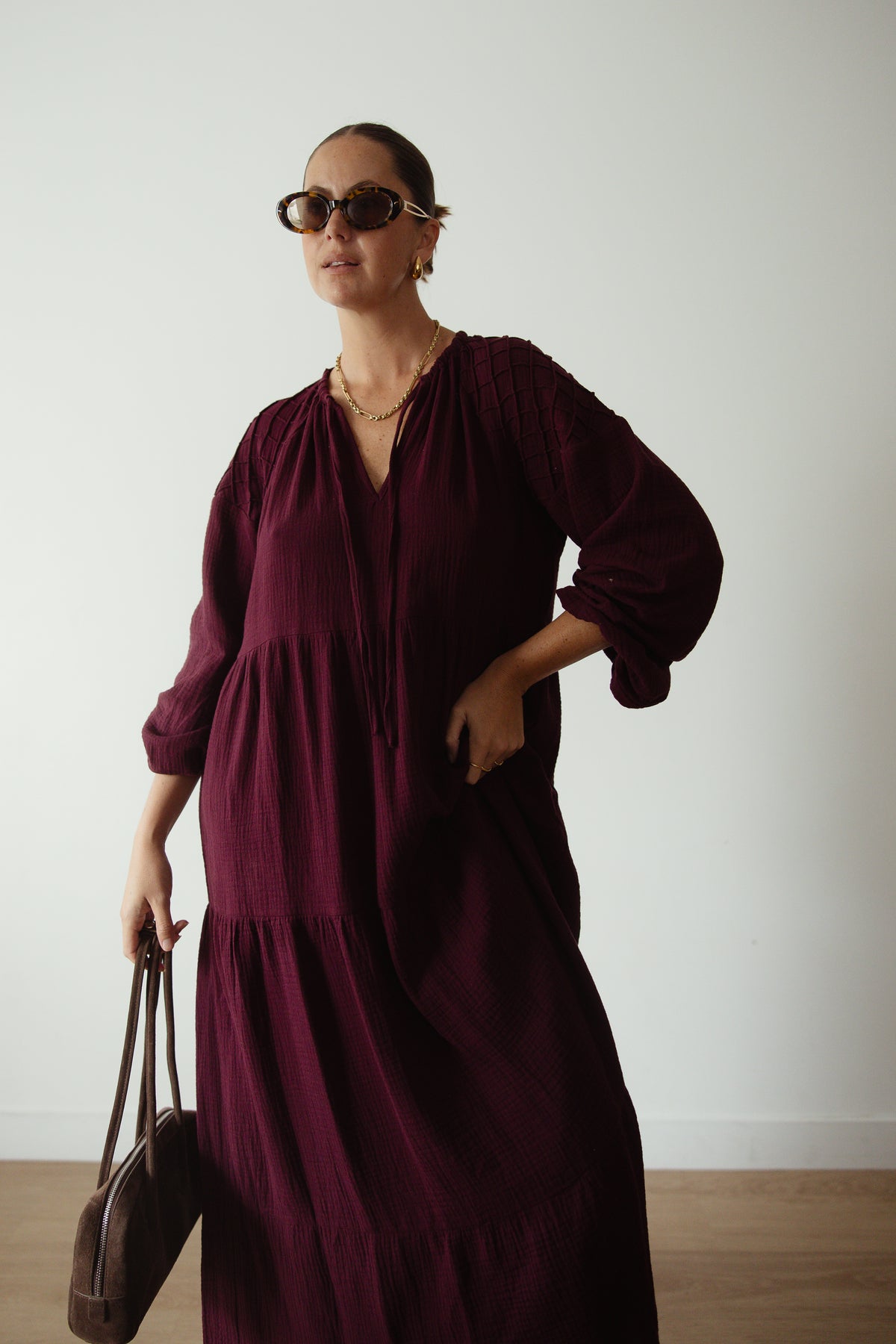 Ladies Dawn Midi Dress - Burgundy