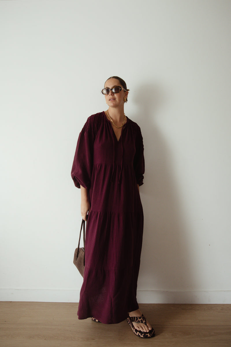 Ladies Dawn Midi Dress - Burgundy