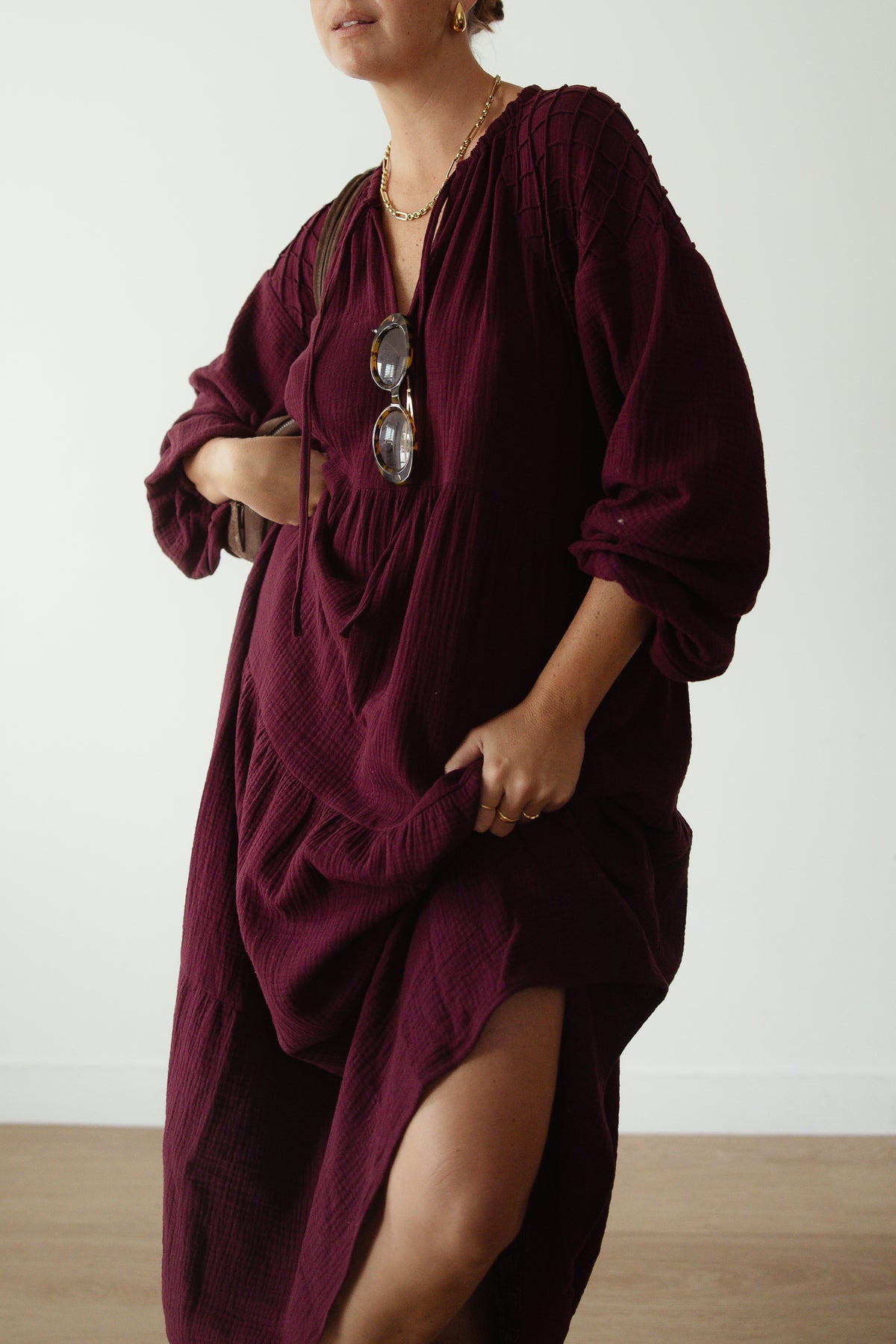 Ladies Dawn Midi Dress - Burgundy