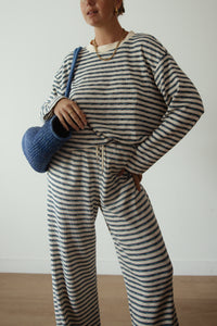 CASPIA LONG SLEEVE CREWNECK KNIT TOP - BLUE STRIPE
