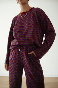 CASPIA WIDE LEG KNIT PANTS - PLUM STRIPE