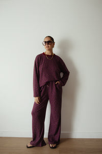 CASPIA WIDE LEG KNIT PANTS - PLUM STRIPE
