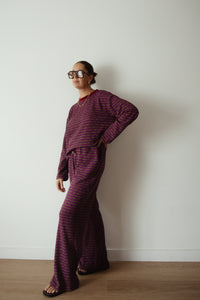 CASPIA WIDE LEG KNIT PANTS - PLUM STRIPE