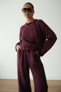 CASPIA WIDE LEG KNIT PANTS - PLUM STRIPE