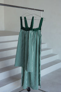 LADIES JUNO LACE NECK SLIP DRESS -  EMERALD STRIPE