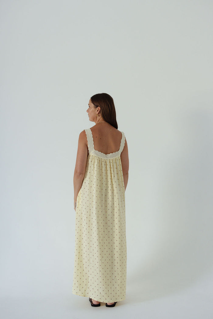 LADIES JUNO LACE NECK SLIP DRESS -  BUTTER