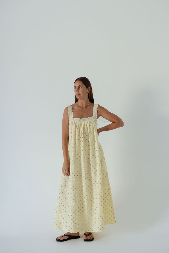 LADIES JUNO LACE NECK SLIP DRESS -  BUTTER
