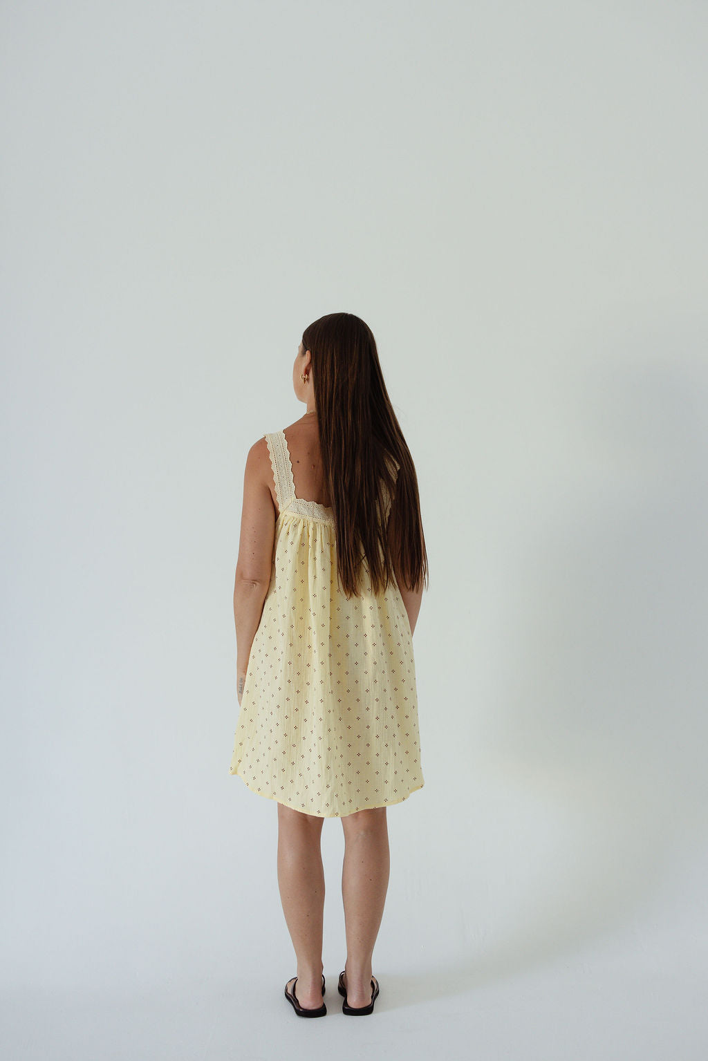 LADIES JUNO LACE NECK MINI DRESS - BUTTER