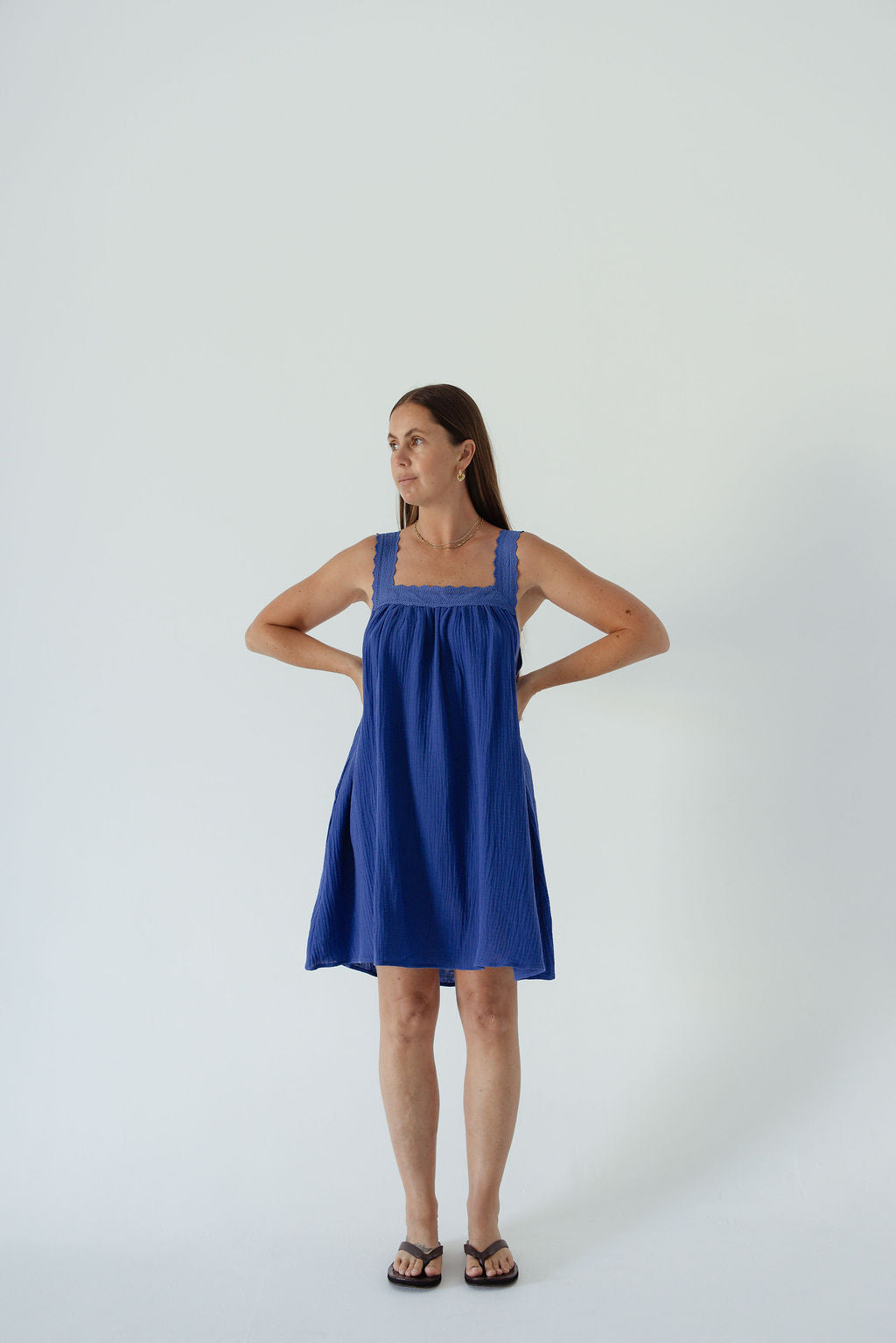 LADIES JUNO LACE NECK MINI DRESS - COBALT