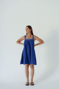 LADIES JUNO LACE NECK MINI DRESS - COBALT