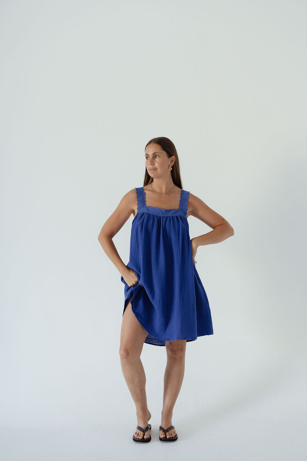 LADIES JUNO LACE NECK MINI DRESS - COBALT