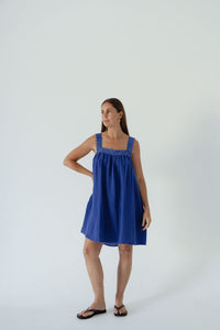 LADIES JUNO LACE NECK MINI DRESS - COBALT