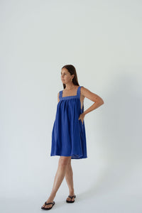 LADIES JUNO LACE NECK MINI DRESS - COBALT