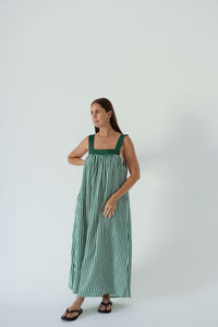 LADIES JUNO LACE NECK SLIP DRESS -  EMERALD STRIPE