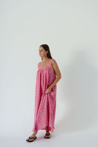 LADIES JUNO LACE NECK SLIP DRESS -  PINK FLORAL