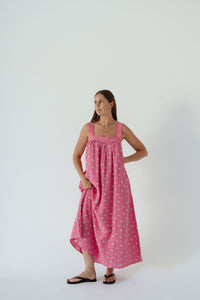 LADIES JUNO LACE NECK SLIP DRESS -  PINK FLORAL
