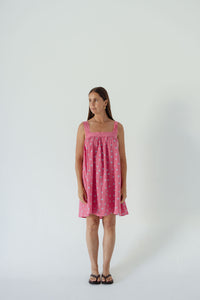 LADIES JUNO LACE NECK MINI DRESS - PINK FLORAL