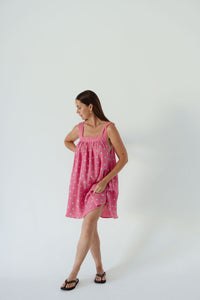 LADIES JUNO LACE NECK MINI DRESS - PINK FLORAL