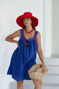 LADIES JUNO LACE NECK MINI DRESS - COBALT