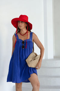 LADIES JUNO LACE NECK MINI DRESS - COBALT
