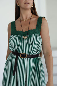 LADIES JUNO LACE NECK SLIP DRESS -  EMERALD STRIPE