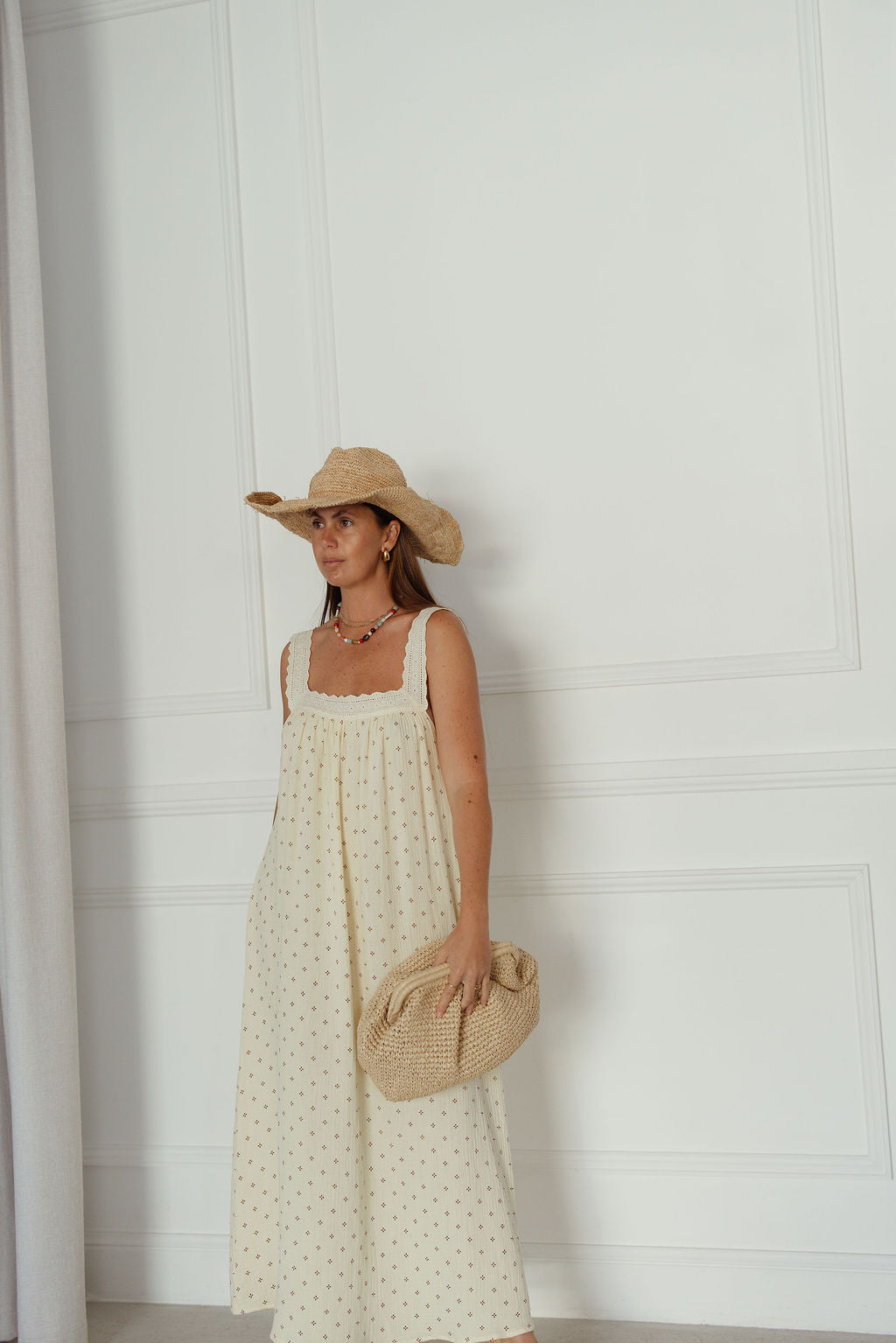 LADIES JUNO LACE NECK SLIP DRESS -  BUTTER