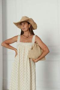 LADIES JUNO LACE NECK SLIP DRESS -  BUTTER