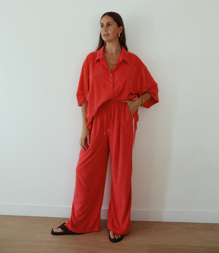 LADIES LUCKY DAY TERRY PANT - RED