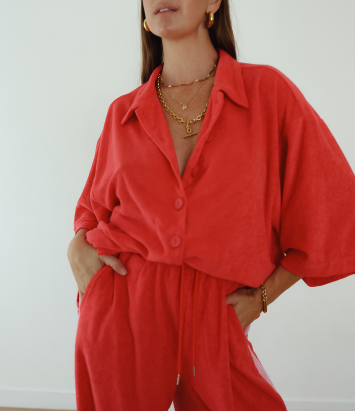 LADIES LUCKY DAY TERRY SHIRT - RED