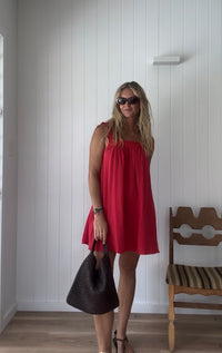 LADIES JUNO LACE NECK MINI DRESS - RED