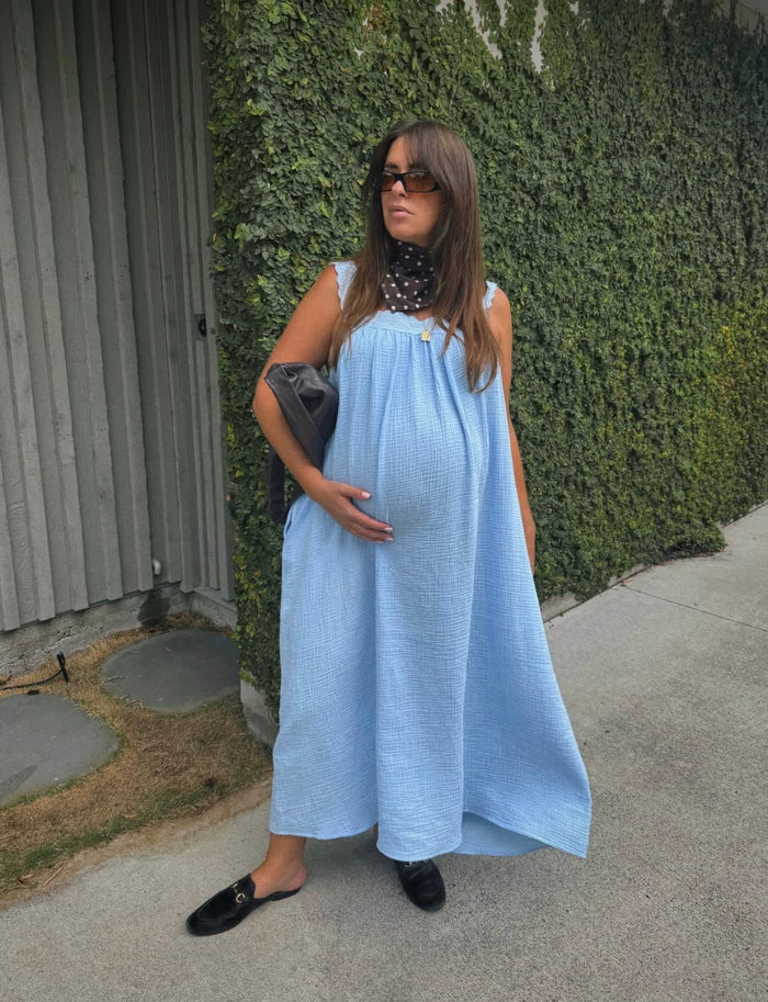 LADIES JUNO LACE NECK SLIP DRESS - BABY BLUE