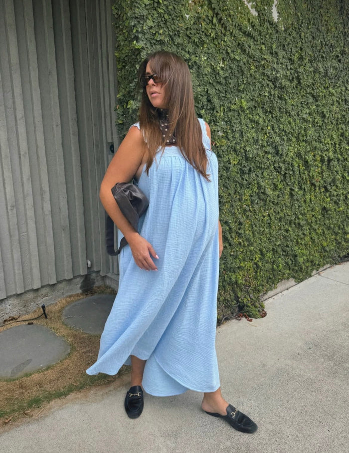 LADIES JUNO LACE NECK SLIP DRESS - BABY BLUE