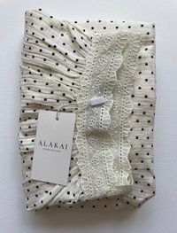 LADIES JUNO LACE NECK SLIP DRESS - OFF WHITE POLKA DOT