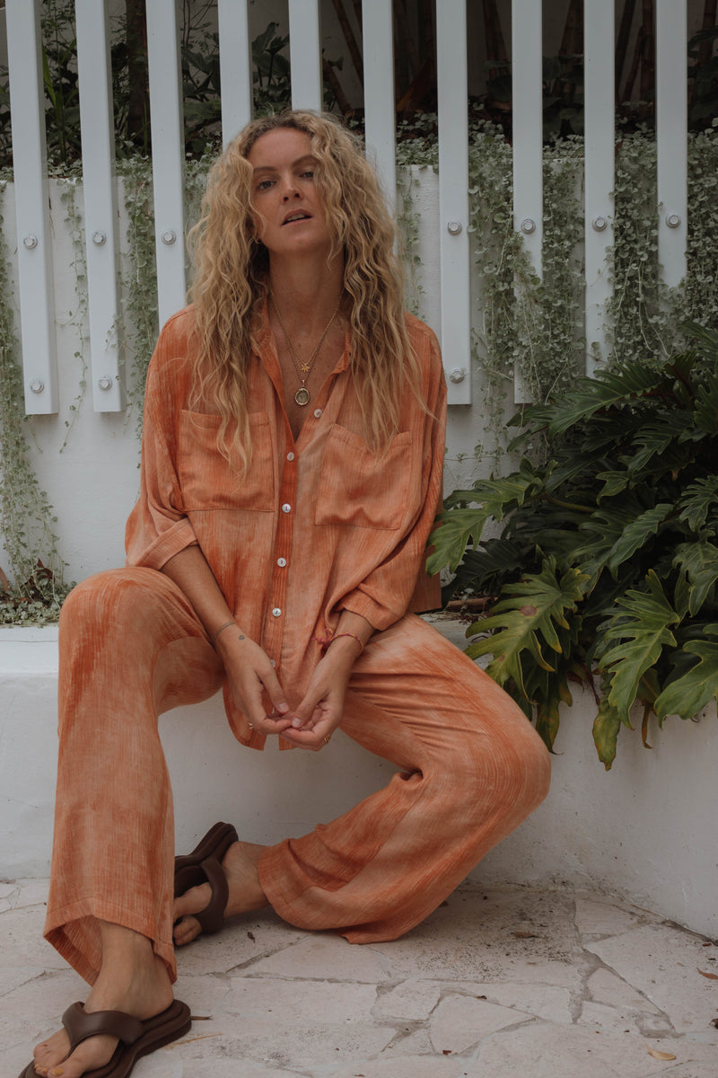 LADIES MOLLY TIE DYE  PANT - BURNT ORANGE