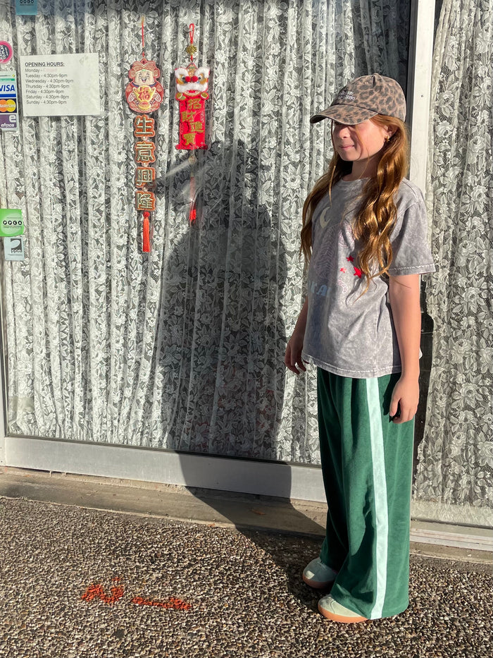 KIDS LUCKY DAY TERRY WIDE LEG PANT - JADE