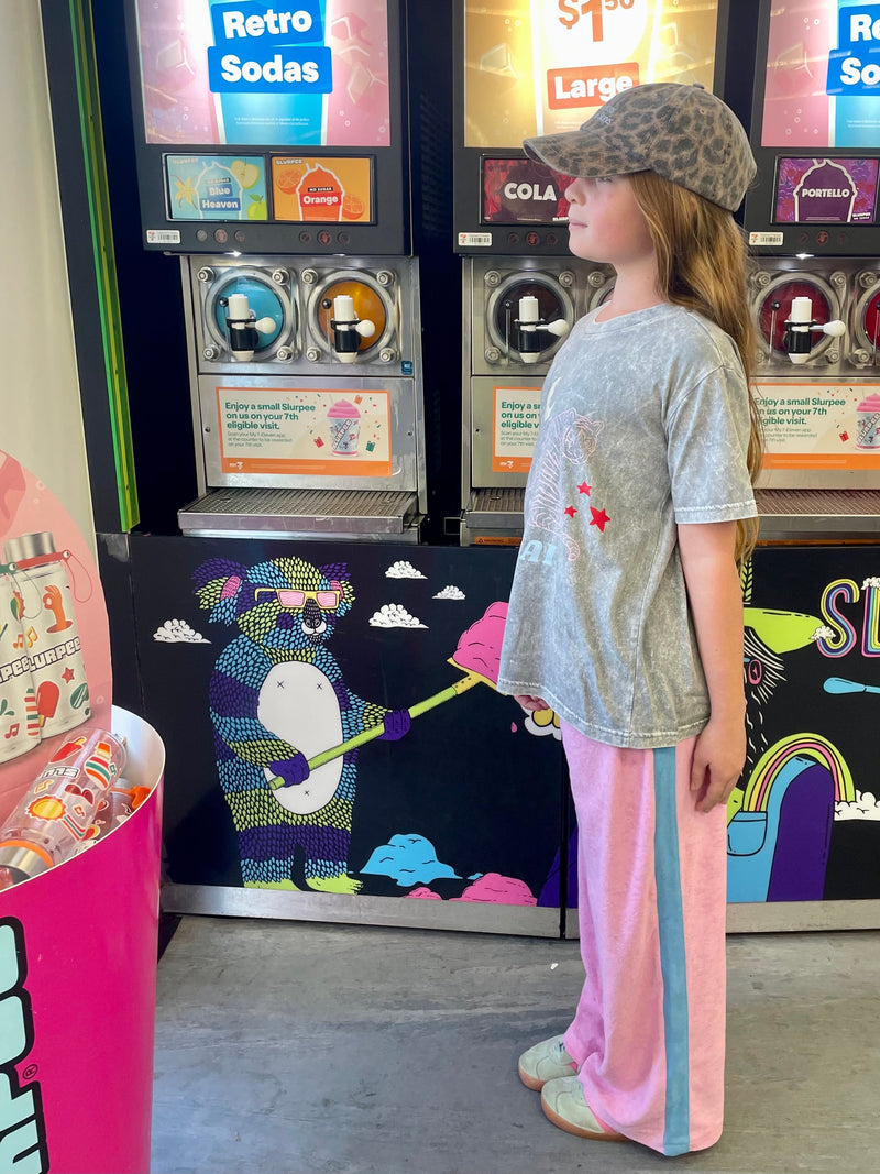 KIDS LUCKY DAY TERRY WIDE LEG PANT - PINK