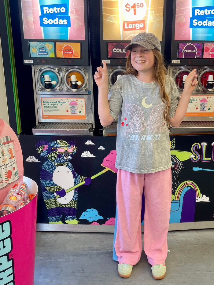 KIDS LUCKY DAY TERRY WIDE LEG PANT - PINK