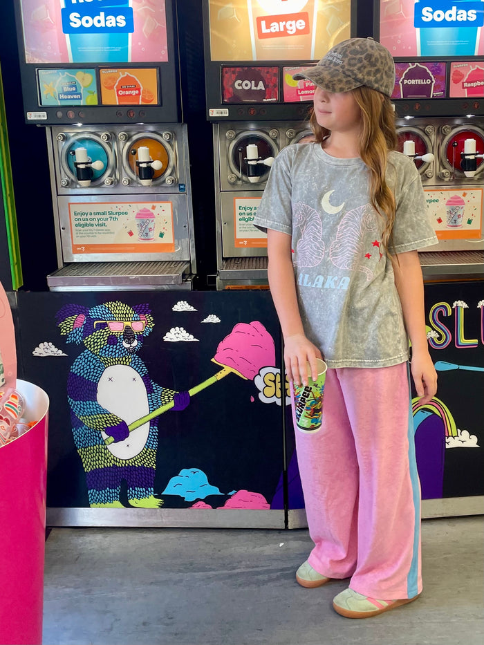 KIDS LUCKY DAY TERRY WIDE LEG PANT - PINK