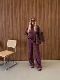 CASPIA WIDE LEG KNIT PANTS - PLUM STRIPE